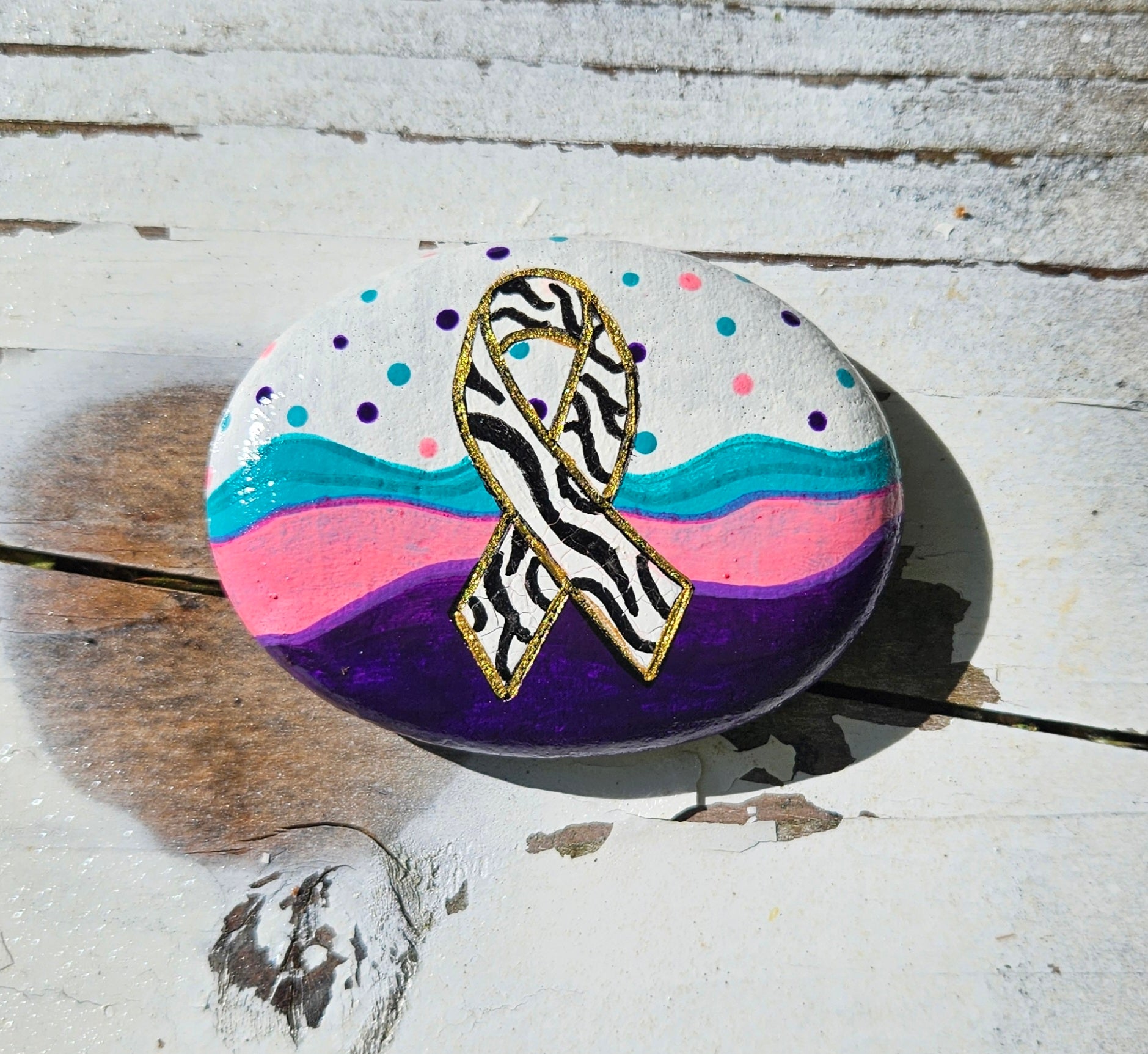 Neuroendocrine Cancer Awareness Keepsake – Hand-Painted Rock of Strength & Hope