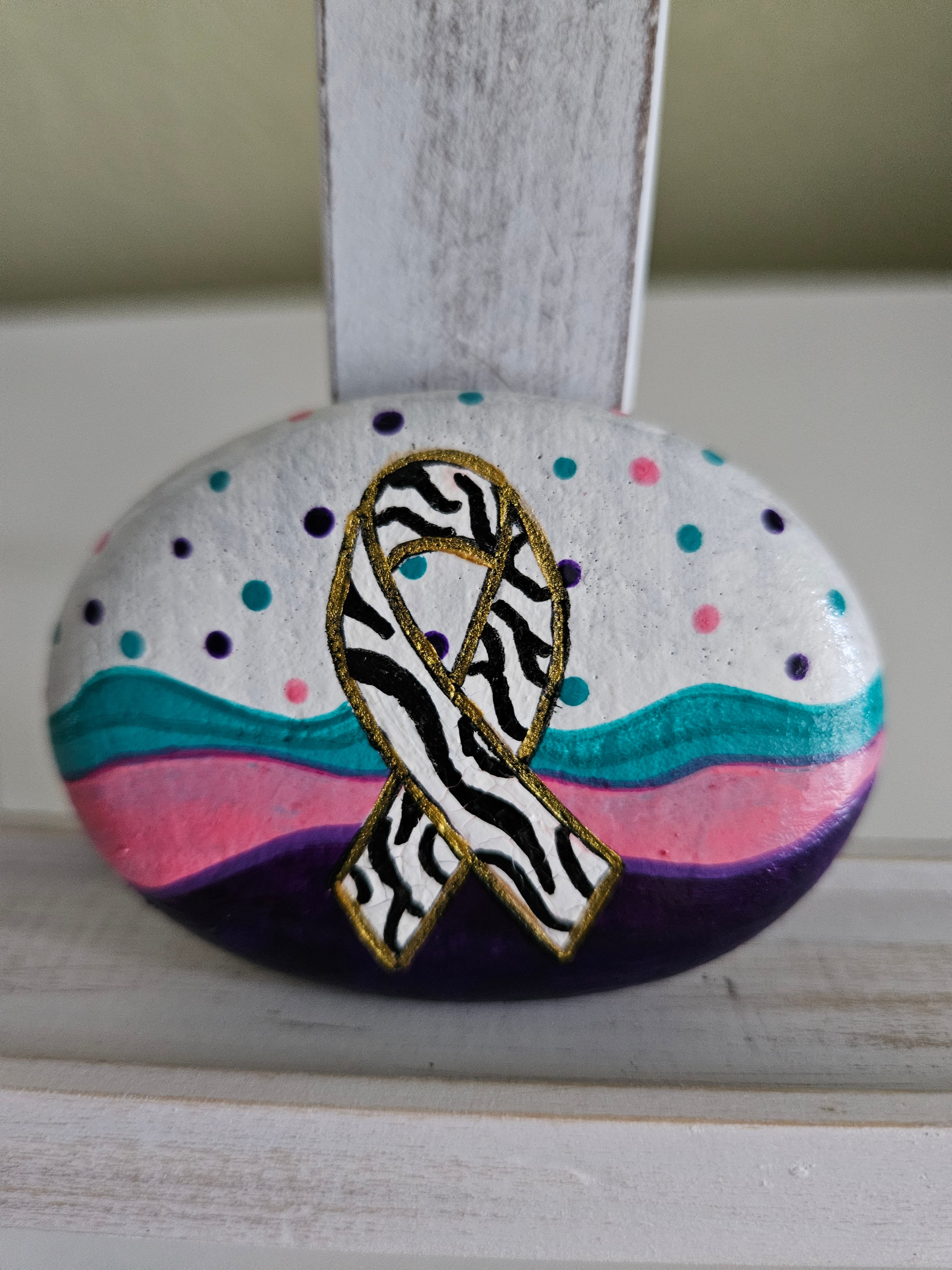 Neuroendocrine Cancer Awareness Keepsake – Hand-Painted Rock of Strength & Hope