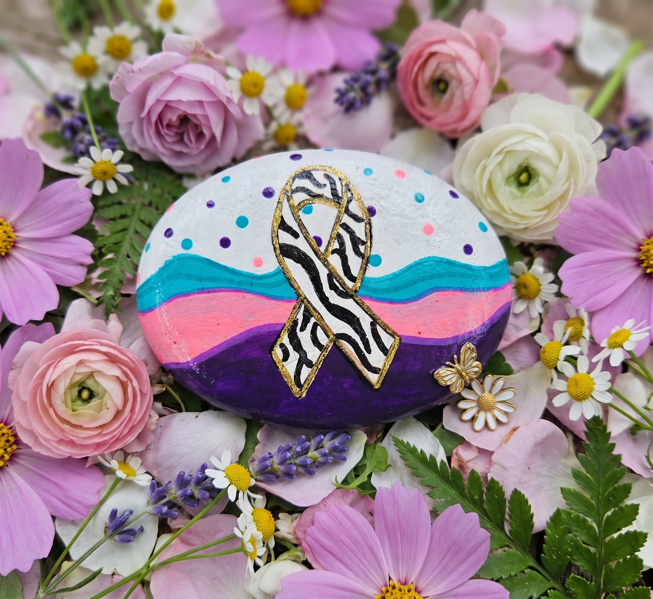 Neuroendocrine Cancer Awareness Keepsake – Hand-Painted Rock of Strength & Hope